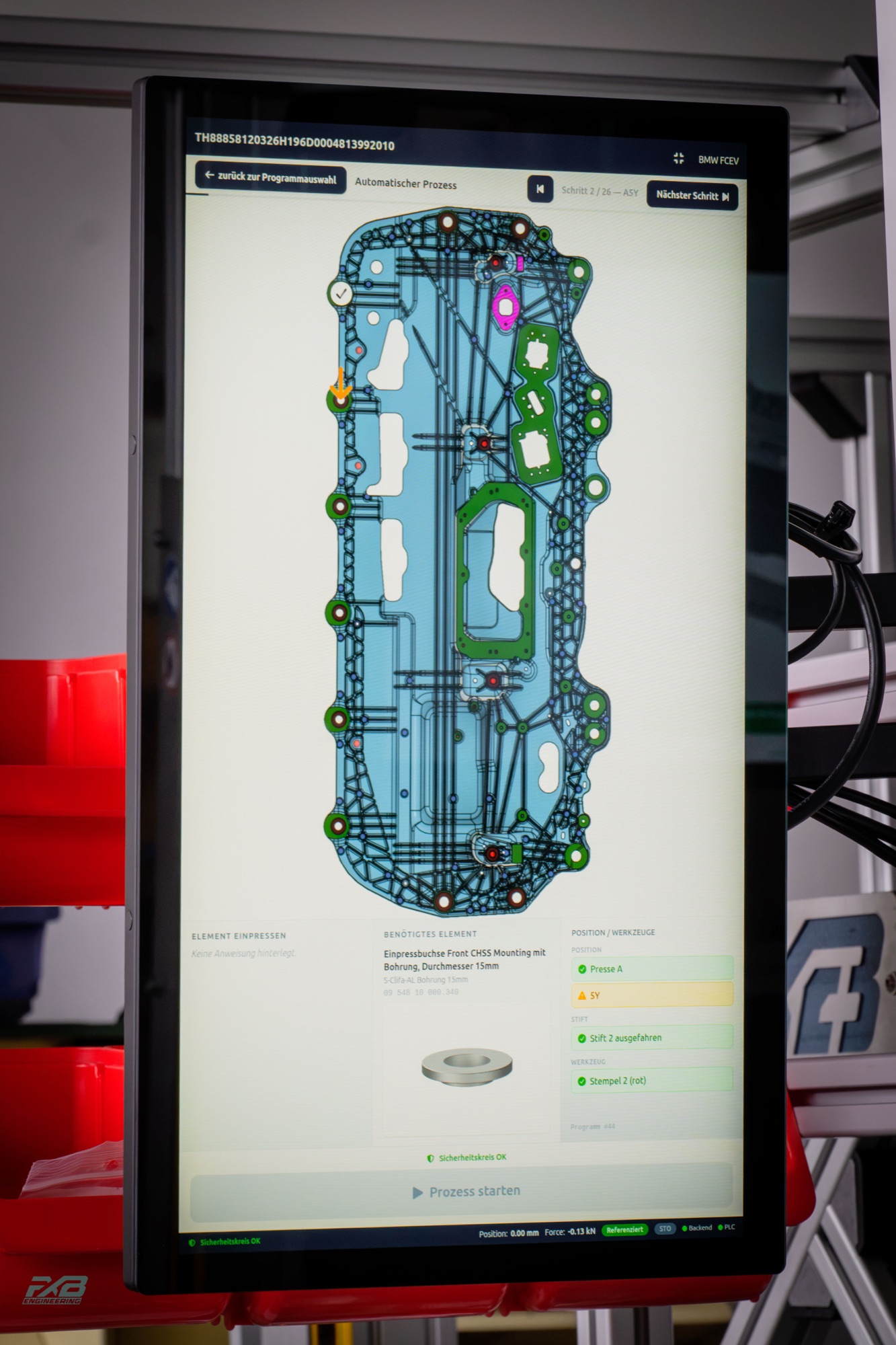 HMI with component graphic and process steps